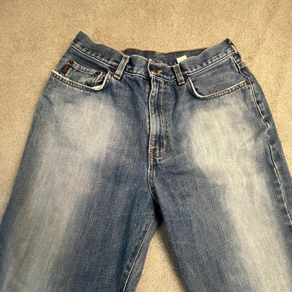 Vintage Y2K Abercrombie & Fitch Mens 31x28 Blue Faded Raw Hem Straight Leg Jeans - Picture 2 of 14